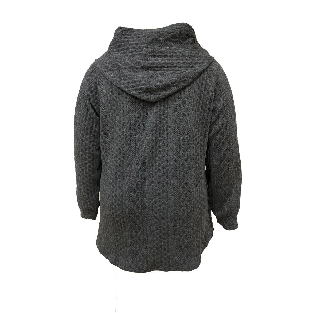 Damen einfarbiger Hoodie mit Wellenstich und aufgesetzter Tasche, lockere lässige Langarm-Herbst-Winter-Oberteile