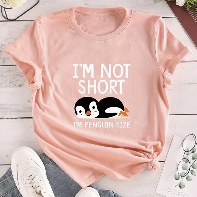 Fashion Women Cute Penguin Alphabet Print T Shirt Funny Casual O-neck Short Sleeves T-shirt Summer Female Tee Shirt