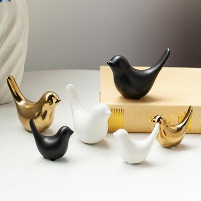 Keramik Abstrakte Vogelfigur Moderne Schwarz Weiß Goldene Vogelstatue Skulptur Haus Büro Wohnzimmer Tischplatte Dekoration Ornament