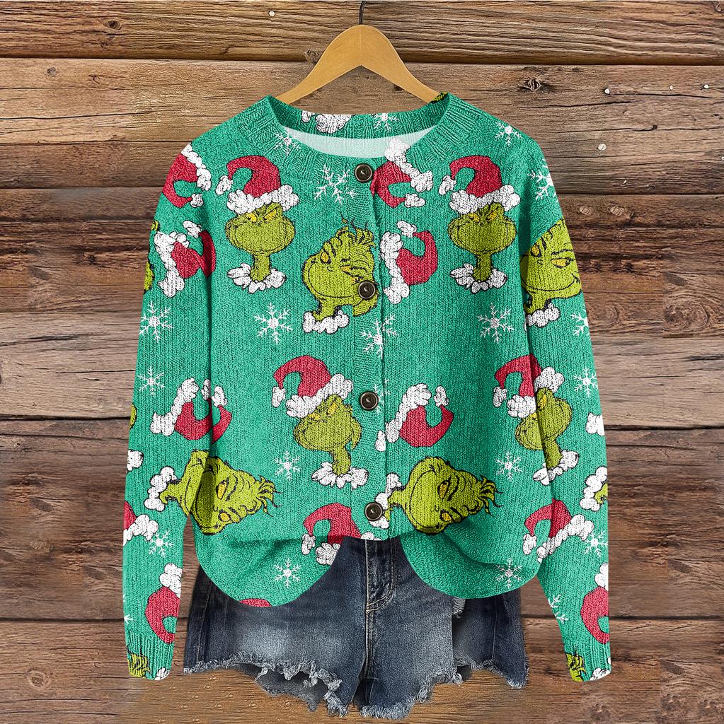 Women's Round Neck Top Printing Thickened Plush Cashmere Warm Long Top