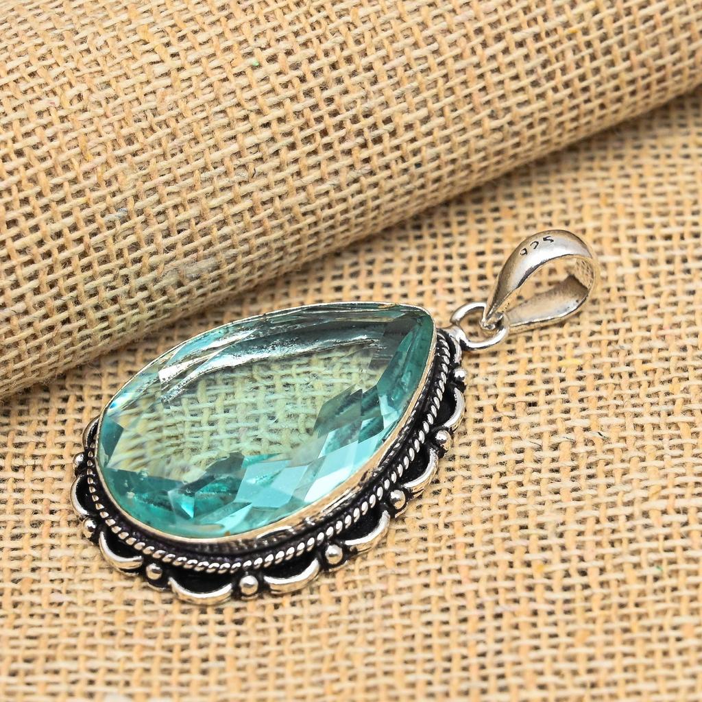 Aqua Apatite Gemstone Handmade 925 Solid Sterling Silver Lavish Pendant For Women