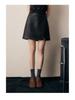 Women's Retro A-line Leather Skirt with Slit - Petite Summer 2025 Edition