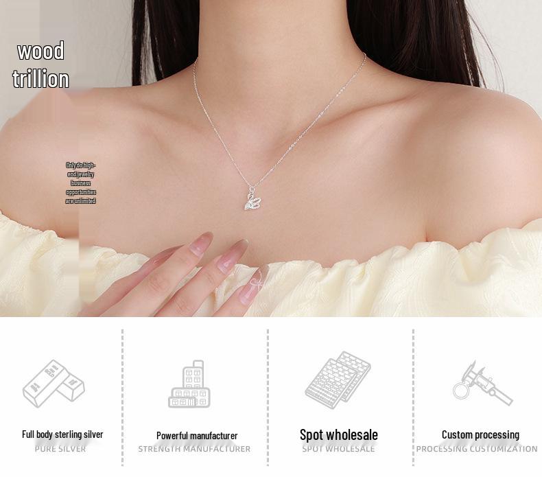 S999 Sterling Silver Heart Swan Pendant Necklace - Elegant Clavicle Chain for Women's Fashion