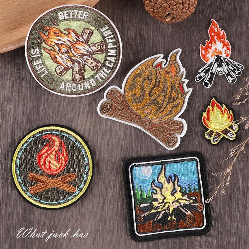 Bonfire Embroidered Patch - Round Cloth Label for DIY Clothing & Accessories