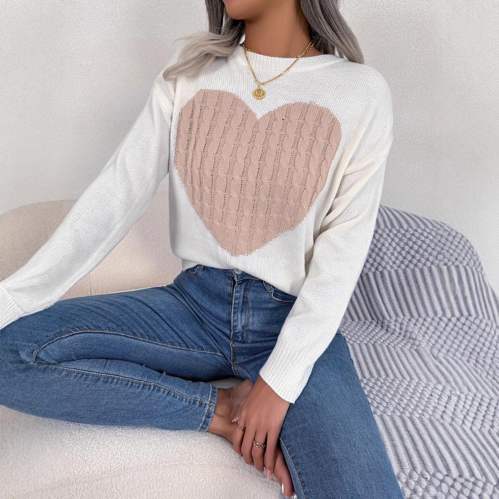 QICED Autumn and Winter Twisted Heart Long-sleeved Pullover Sweater for Valentine's Day Women's Wear