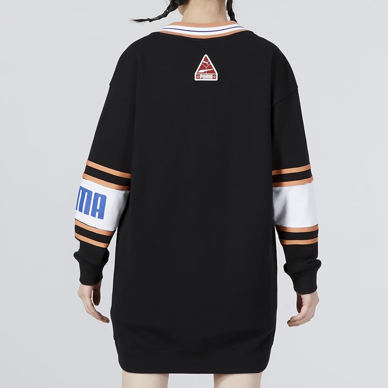 Puma Long Sleeved Dresses Women's Black V Neck Moderate Mid Length 677380-01
