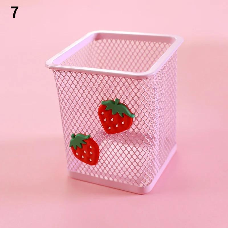 1Pc Pink Metal Pen Holder Office Organizer Cosmetic Square Cil Stand Holders Stationery Container School Supplies