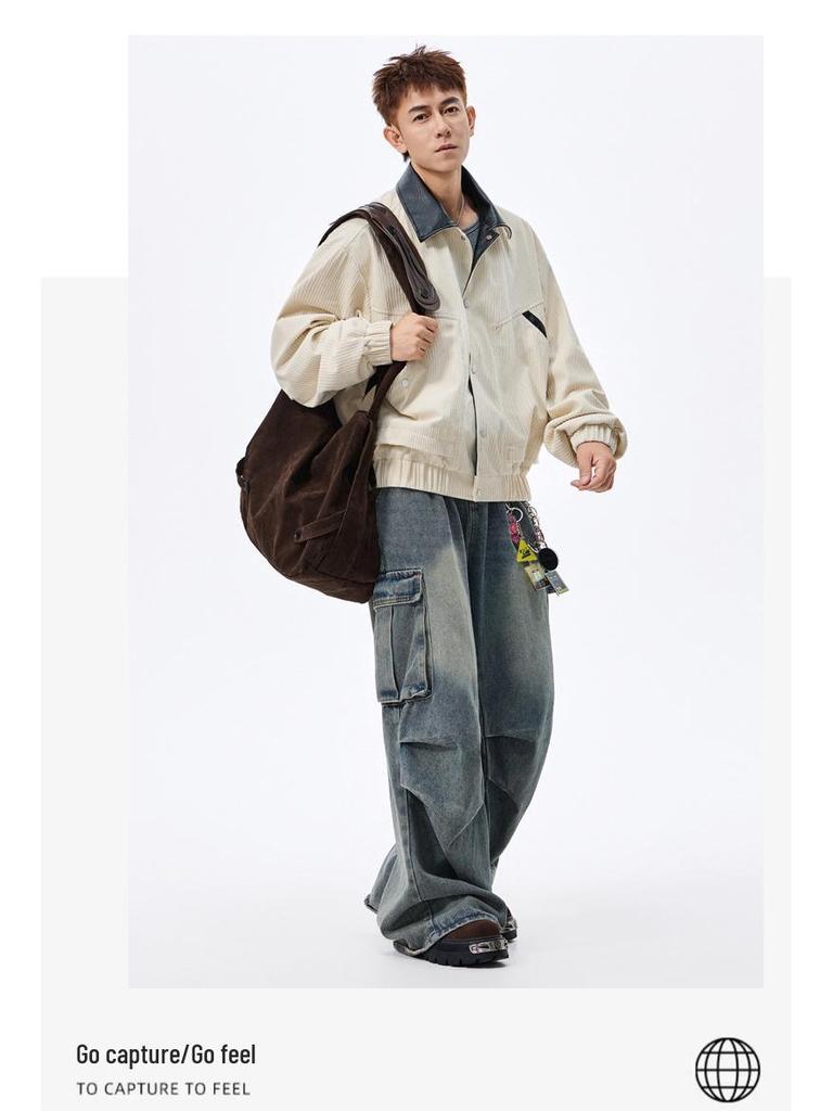 ACU Menswear | Men's Color Block Corduroy Lapel Jacket - 2026 Autumn/Winter High-End Casual Patchwork
