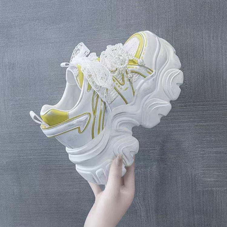 Dad s shoes women s shoes 2026 new spring and summer thick soled sports and leisure sponge cake white shoes 34 жёлтый