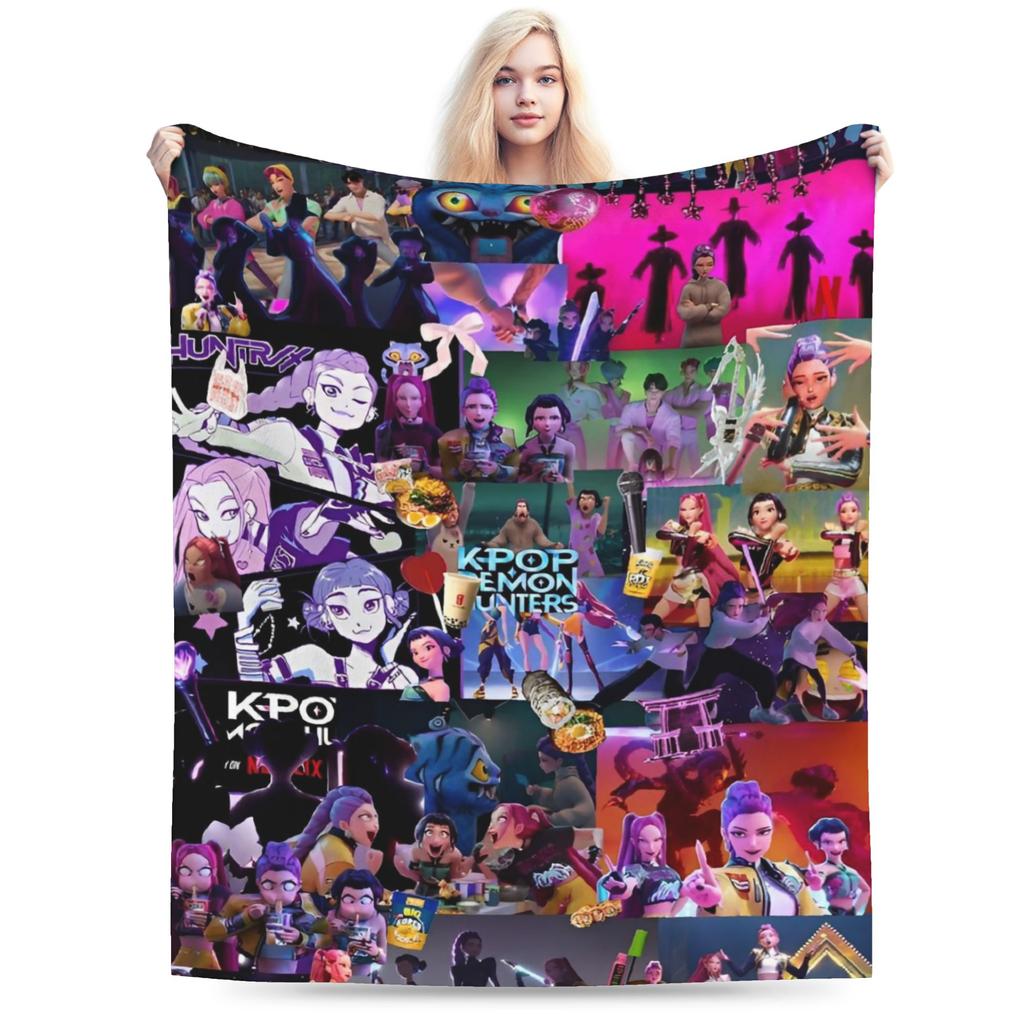 Zoey Kpop Demon Hunters Flannel Blanket Huntrix Awesome Throw Blanket for Home 125*100cm Plush Thin Quilt