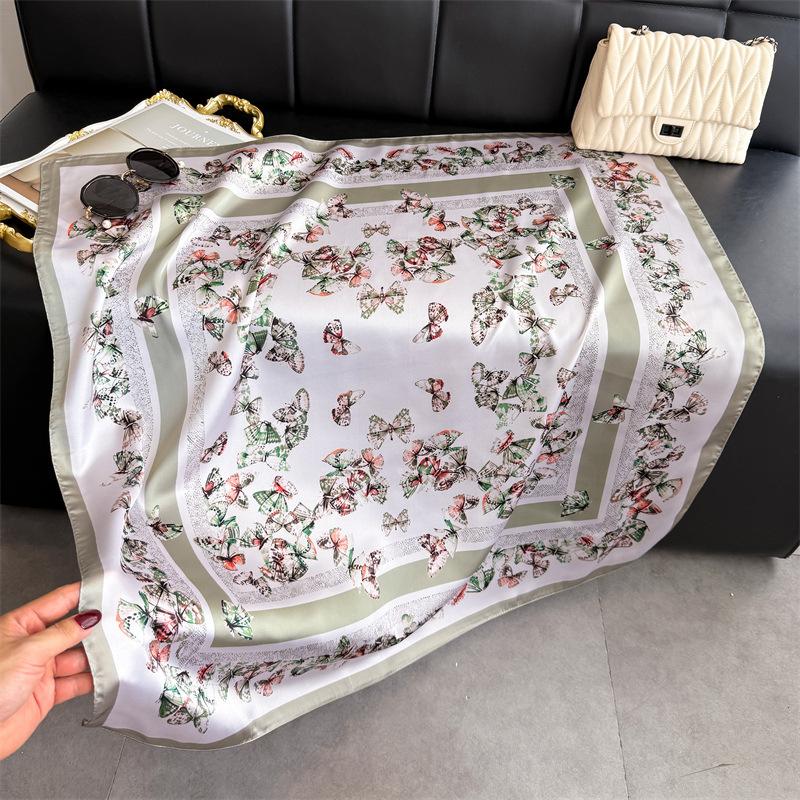 Korean Version of Butterfly Imitation Silk, High-end Large Square Scarf, Silk Scarf, Printed Shawl, Versatile Scarf, Sunscreen Scarf, Headscarf, Scar