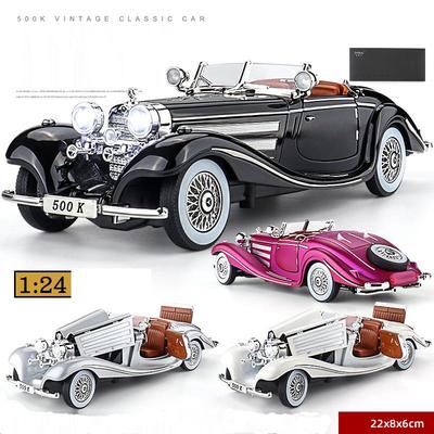 1/24 Benz 500K Klassisches Oldtimer-Spielzeug für Kinder Druckguss-Legierung Miniaturmodell Sound Light Collection Geburtstagsgeschenk für Kinder