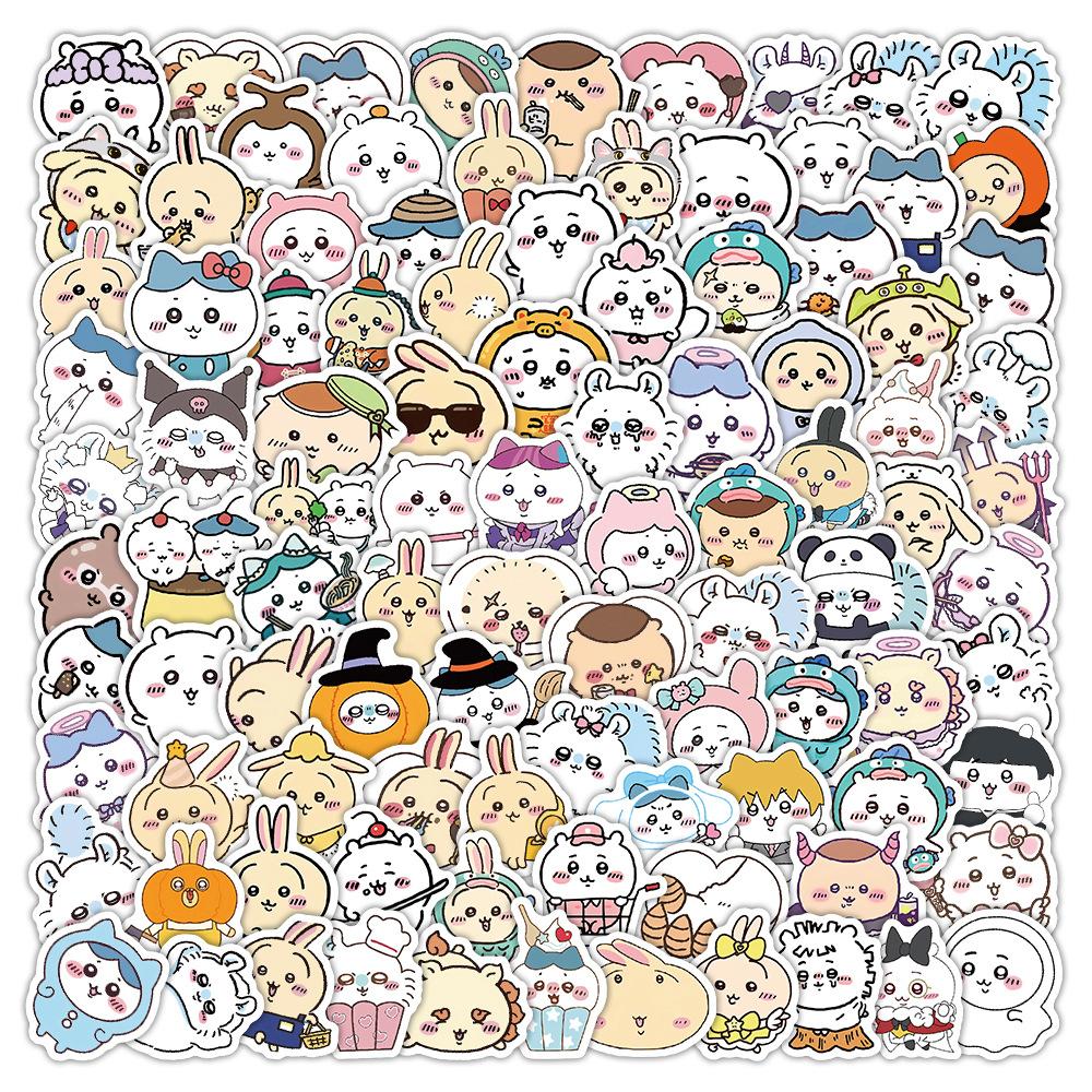 100 Stuks Schattige Chiikawa Anime Stickers Waterdichte Vinyl Decals voor Scrapbook Waterbeker Telefoonhoesje DIY Decor Kinder Cadeau gray