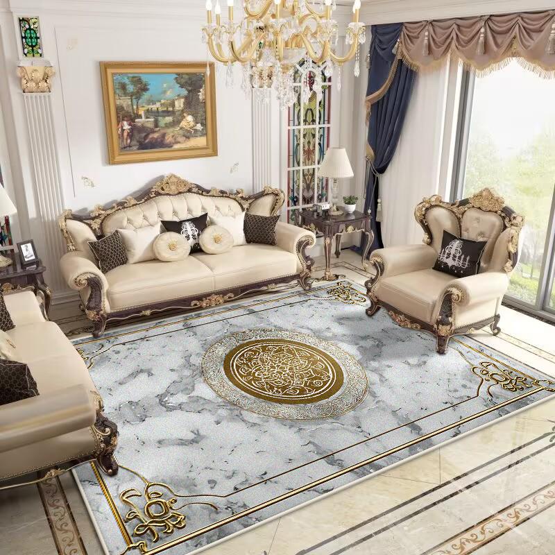 Retro European Carpets for Living Room Washable Carpet Home Bedroom Decoration Luxury Gold Large Rug 200x300 Non-slip Bath Mat