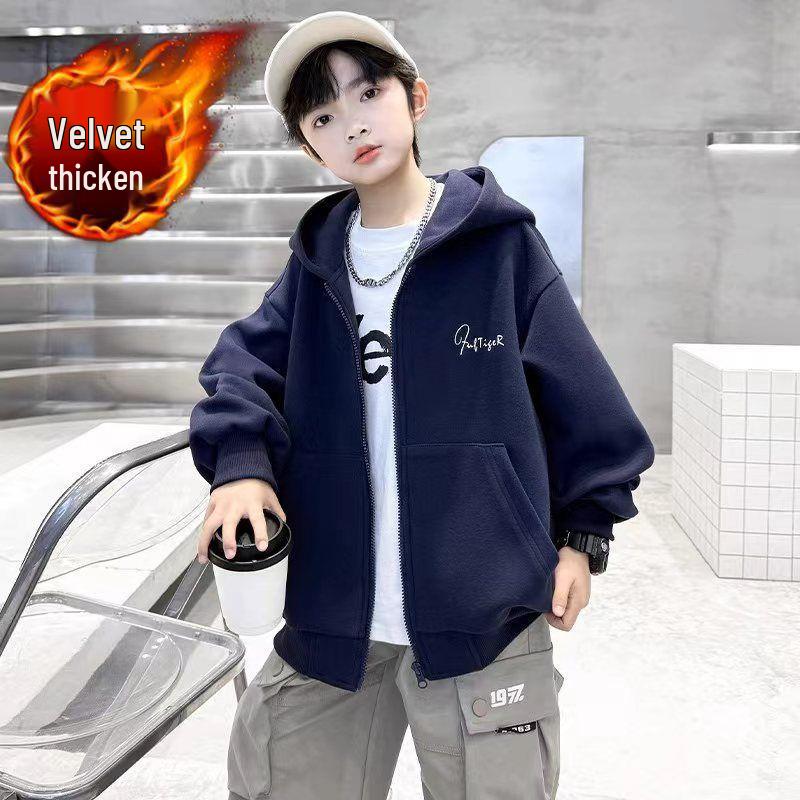

Kids Trendy Zipper Hoodie: Autumn/Winter Velvet-Lined Loose Cardigan for Boys & Girls 140 cm