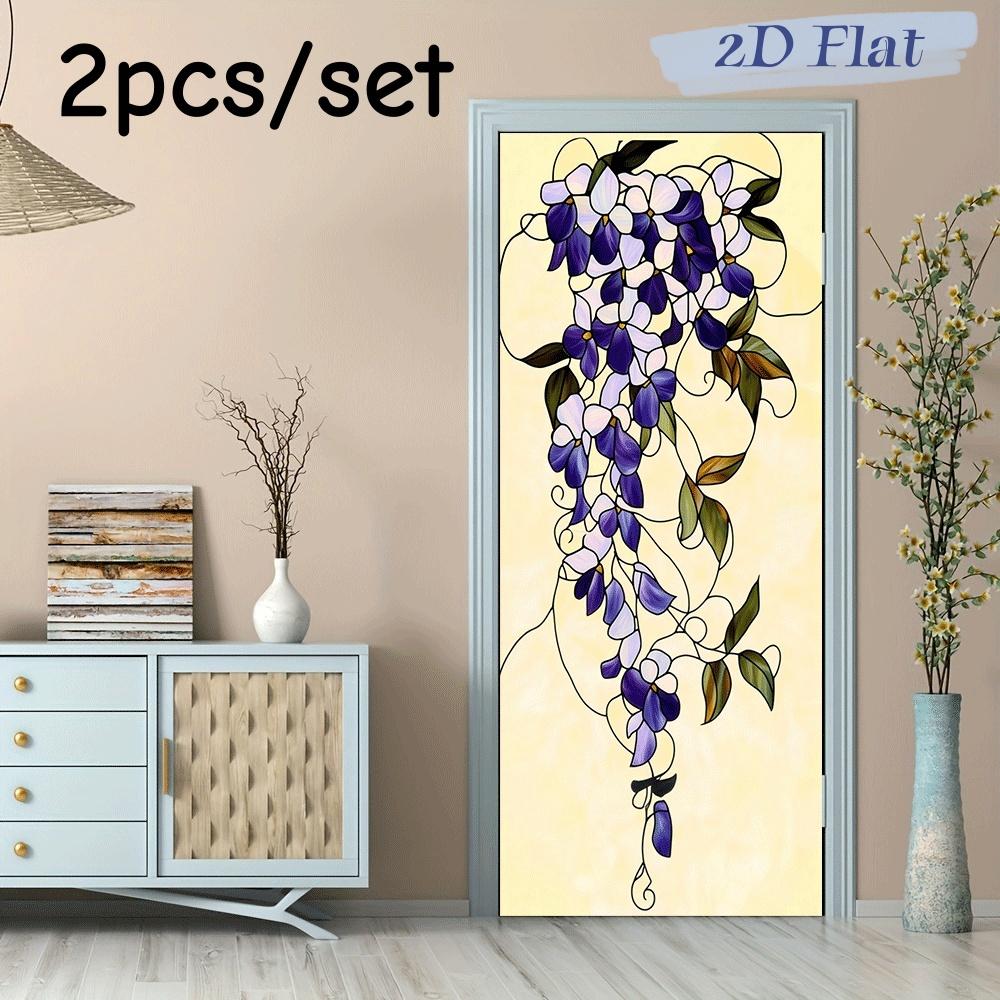 

2pcs Wisteria Vine Painting Glass Style Wall Stickers Romantic Purple Flower Door Stickers Self Adhesive Removable Home Decorati (as the picture,38.5x200cmx2)