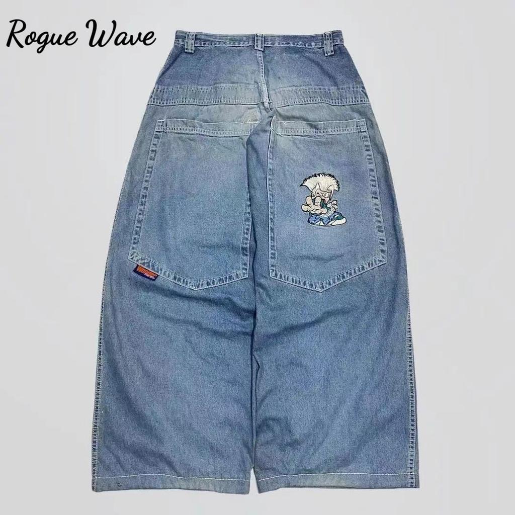 RogueWave Y2K Fashion Loose Straight Jeans Street Hip Hop Vintage Oversized Wide-leg Pants Unisex Mopping Jeans