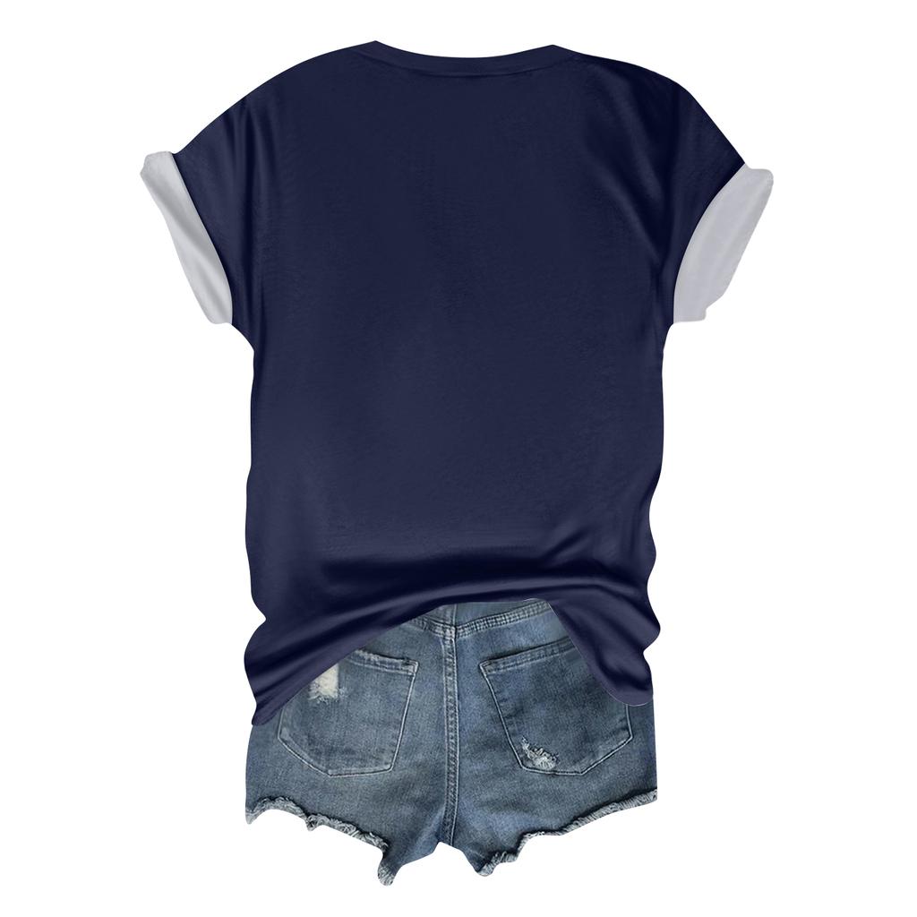 Women's Casual Printed T-Shirt V Neck Pullover Short Sleeve Top