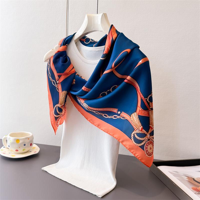 New harness chain simulation silk high-end large square scarf silk scarf printed shawl decorative scarf sunscreen headscarf scarf