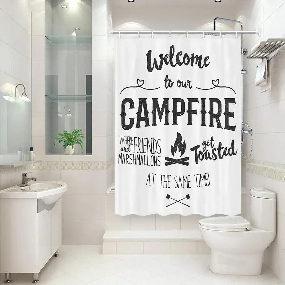 

Camping Car Shower Curtains Mountain Moon Forest Camping Enthusiast White Black Simple Bathroom Decor Fabric Bath Curtains Hooks W60H190(CM)-1 Pcs