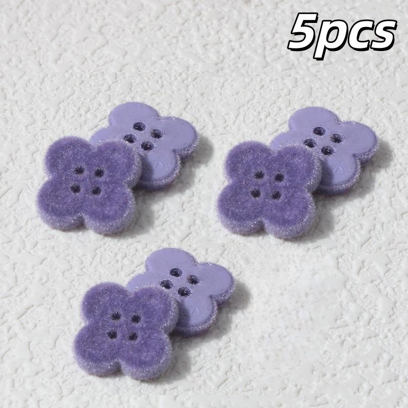 5pcs Fashion Lucky Clover Four-Leaf Clover Shaped Four-Eye Velvet Button Suitable for Winter Coat Fleece Clothing Sewing Decorat