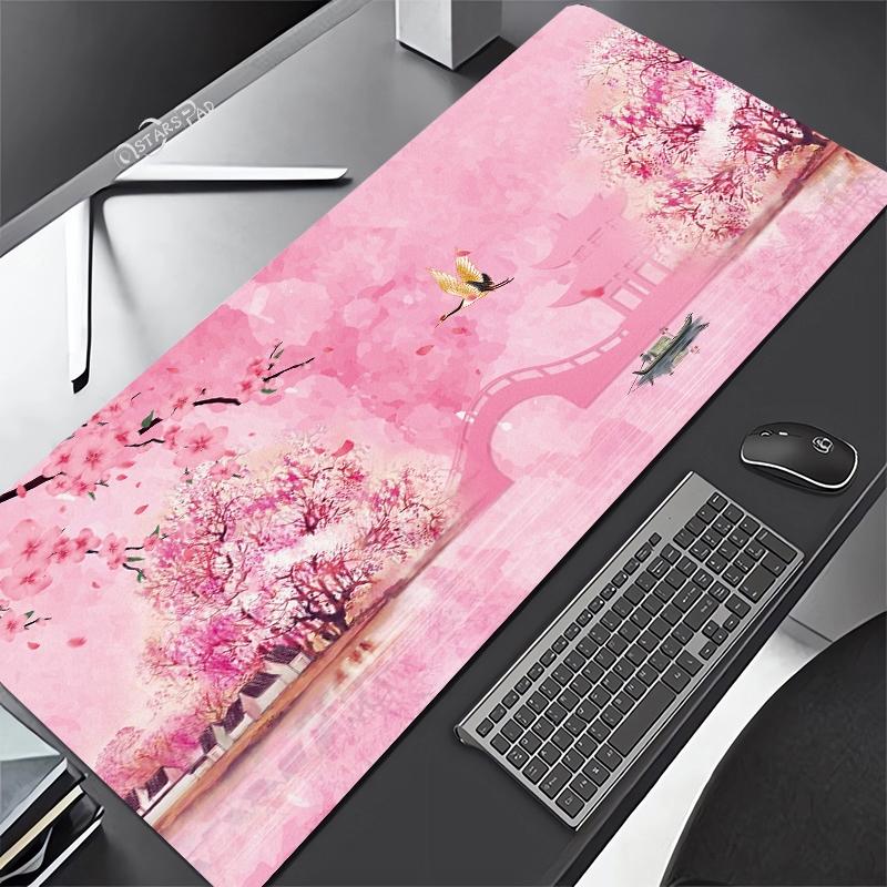 Cherry blossom mouse pad pastel pink desk mat cute sakura flowers xxl malaking Japanese gaming deskmat