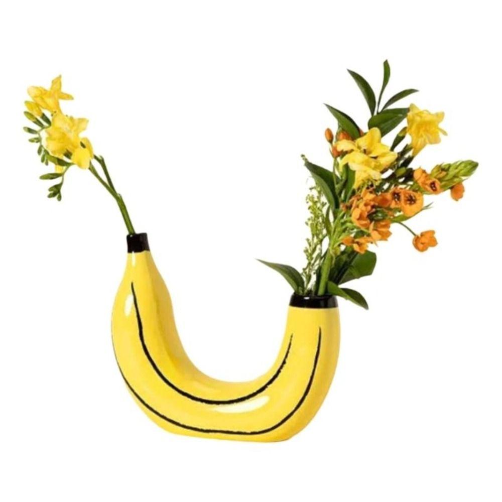 Banana Shape Banana-Shaped Vase Resin Flower Arrangements Container Living Room Decor