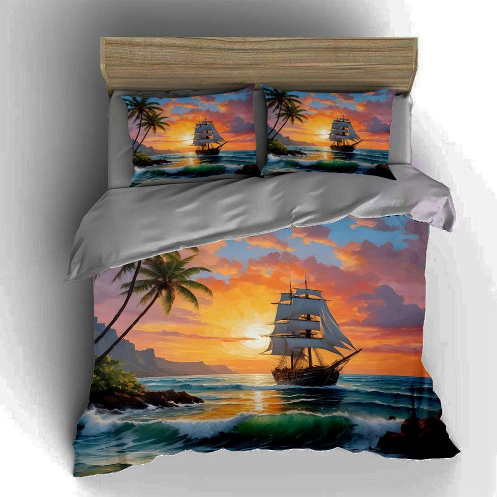 Sailing Ship Sunset. Bedding Duvet Cover Sets Duvet Covers Pillowcases Gifts (1 * Duvet Cover 2 * Pillowcases, Without Duvet Insert)
