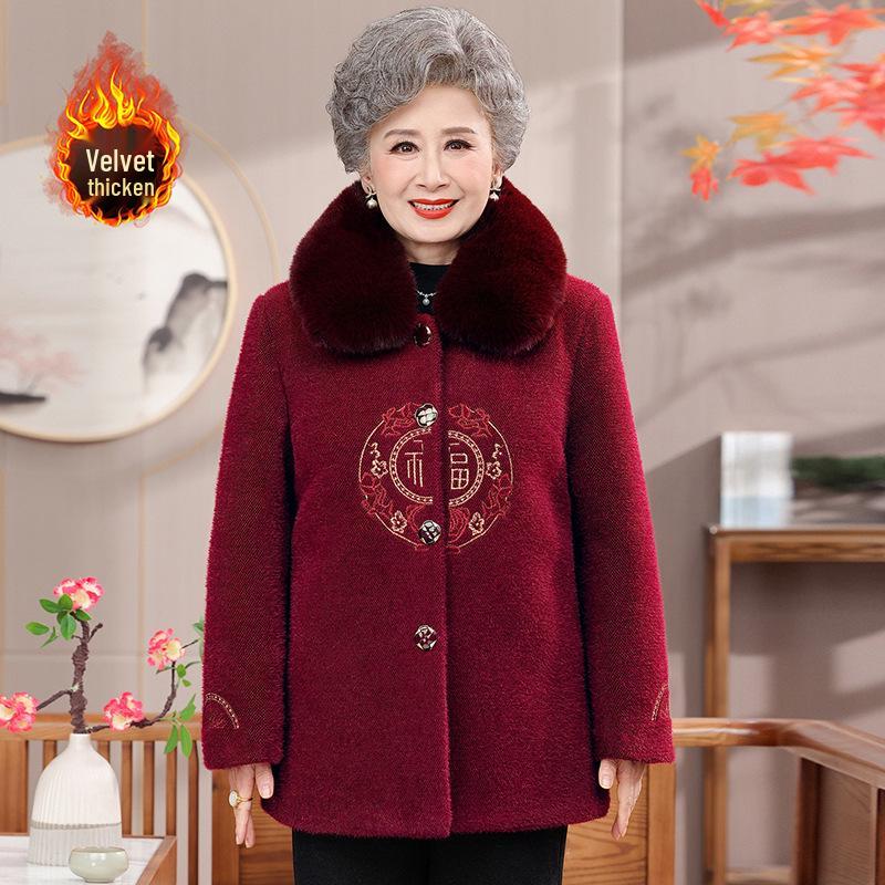 

Women s Faux Mink Velvet Winter Coat with Fur Collar - Elegant Woolen Outerwear for Middle-Aged and Elderly XXL червоний