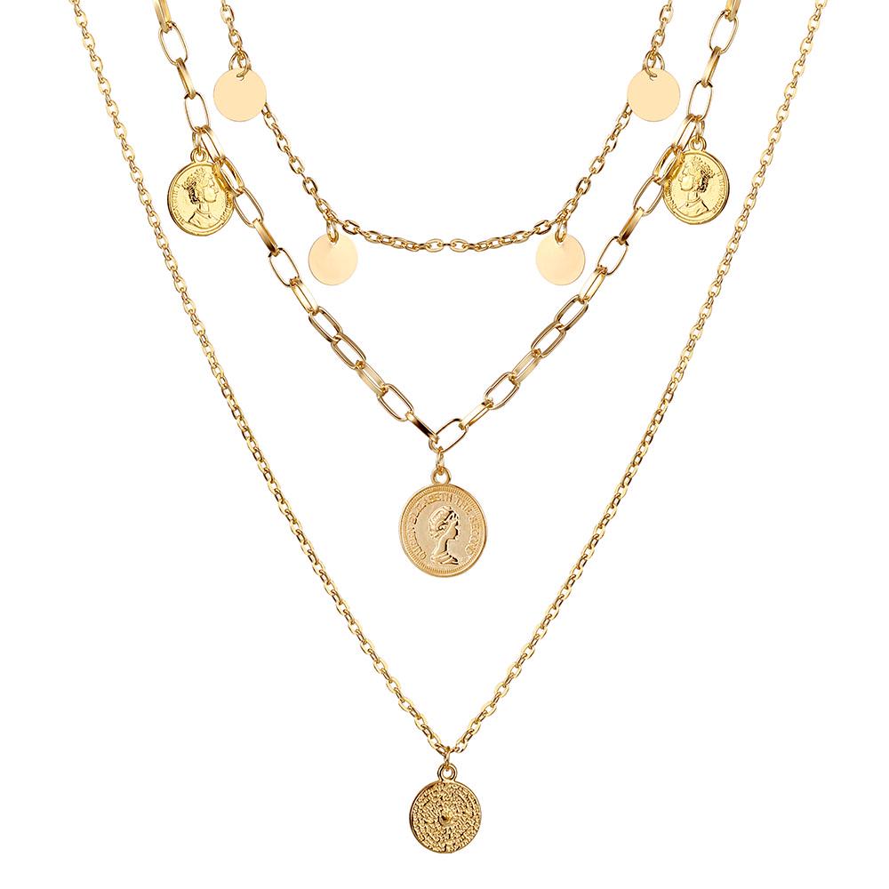 

2023 Модные ювелирные изделия Портрет Портрет Монета Геометрия Многослойное толстое ожерелье с подвеской Женский хип-хоп 3-слойный набор цепочек золотой