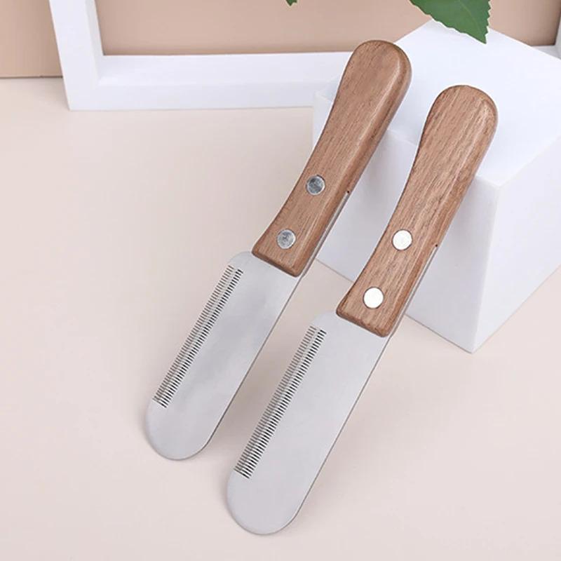 Professional Pet Grooming Knife for Dogs Cats Stainless Steel Deshedding Tool with Wooden Handle Efficient Hair Remover Comb for
