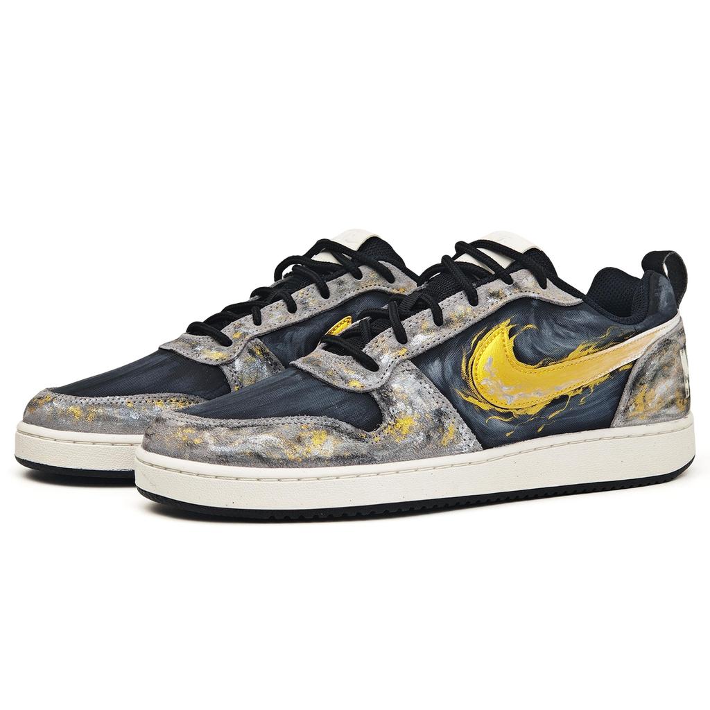 Nike Court Borough Black Gold Tarot, Apollo, Sun God Textile, Leather Slip Resistant Abrasion Resistant Low Top 844881-005(Team35-)