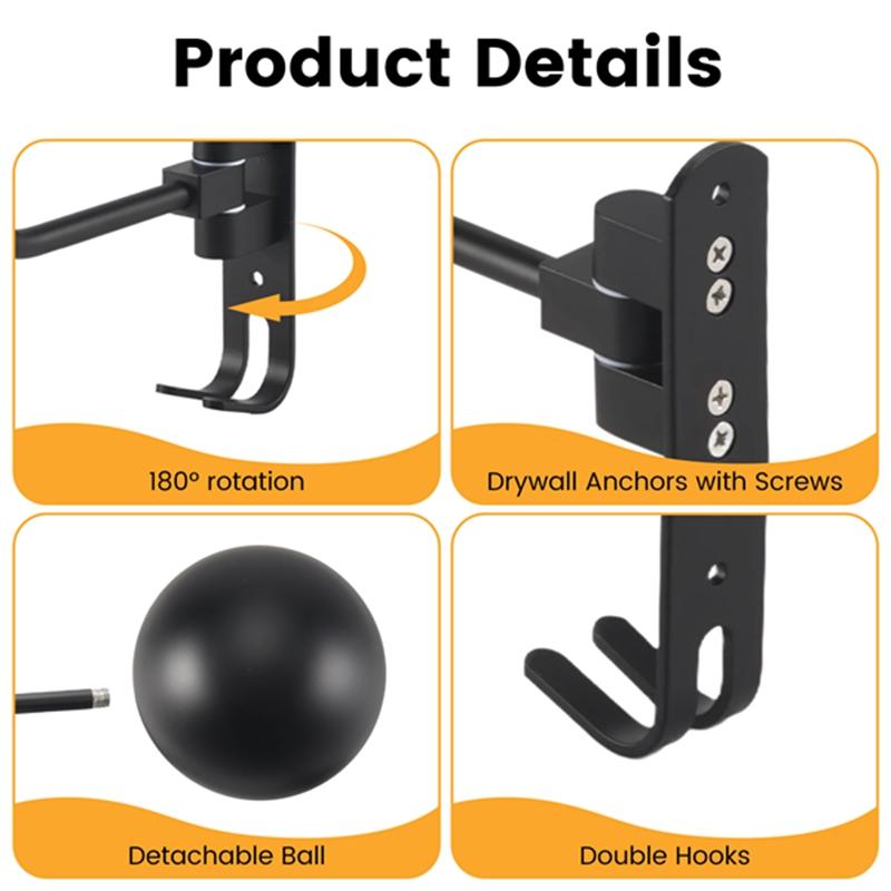 Classy-180° Motorcycle Helmet Rack, Rotation Metal Helmet Holder Wall Mount, Helmet Holder Bike With 2 Hooks Helmet Hanger