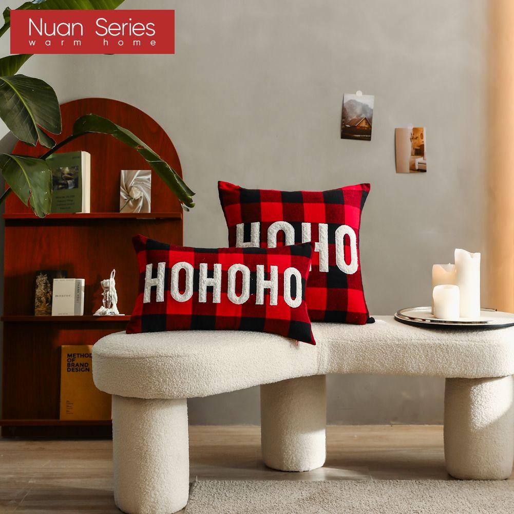 1PC Federa Nuan Series a Quadri Rossi Poliestere Natale Cuscini Decorativi Divano Letto Copricuscino 45x45cm