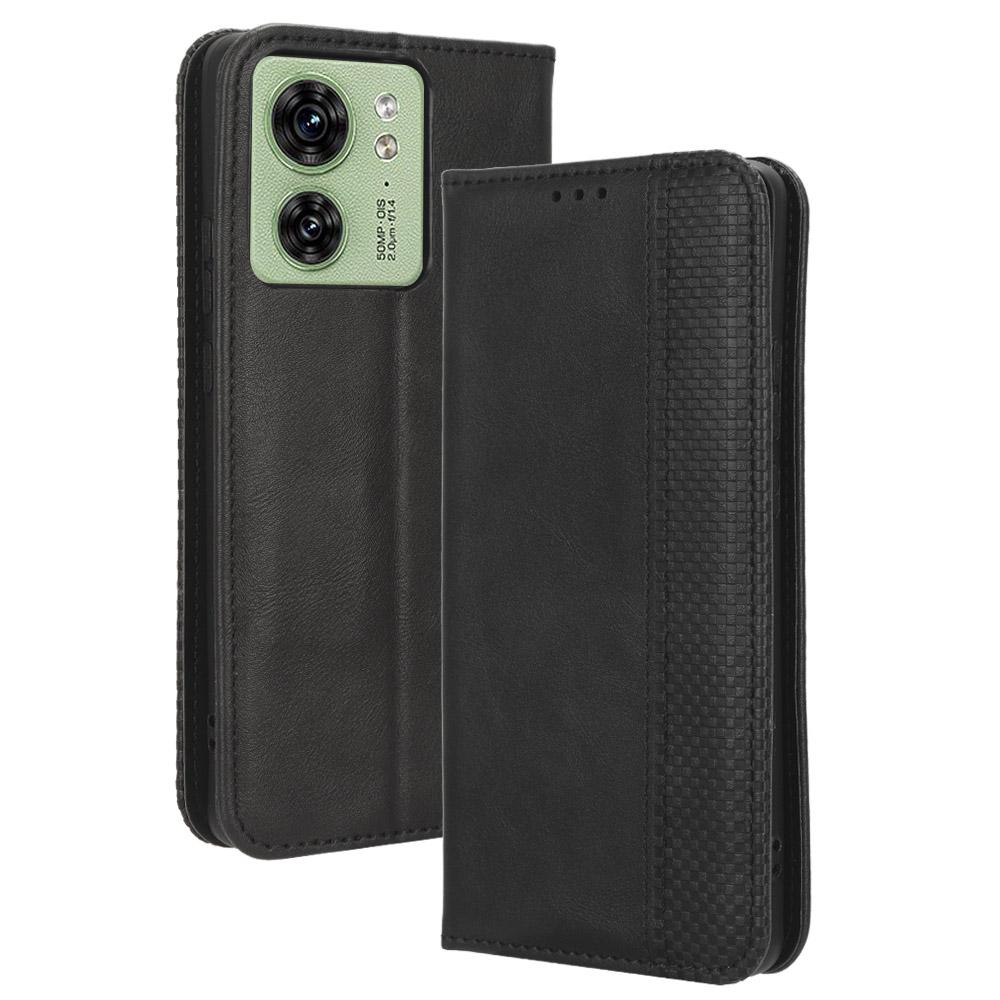 

For Motorola Edge 40 5G Retro Stand PU Leather Magnetic Phone Case Wallet Anti-Scratch Mobile Phone Cover Black