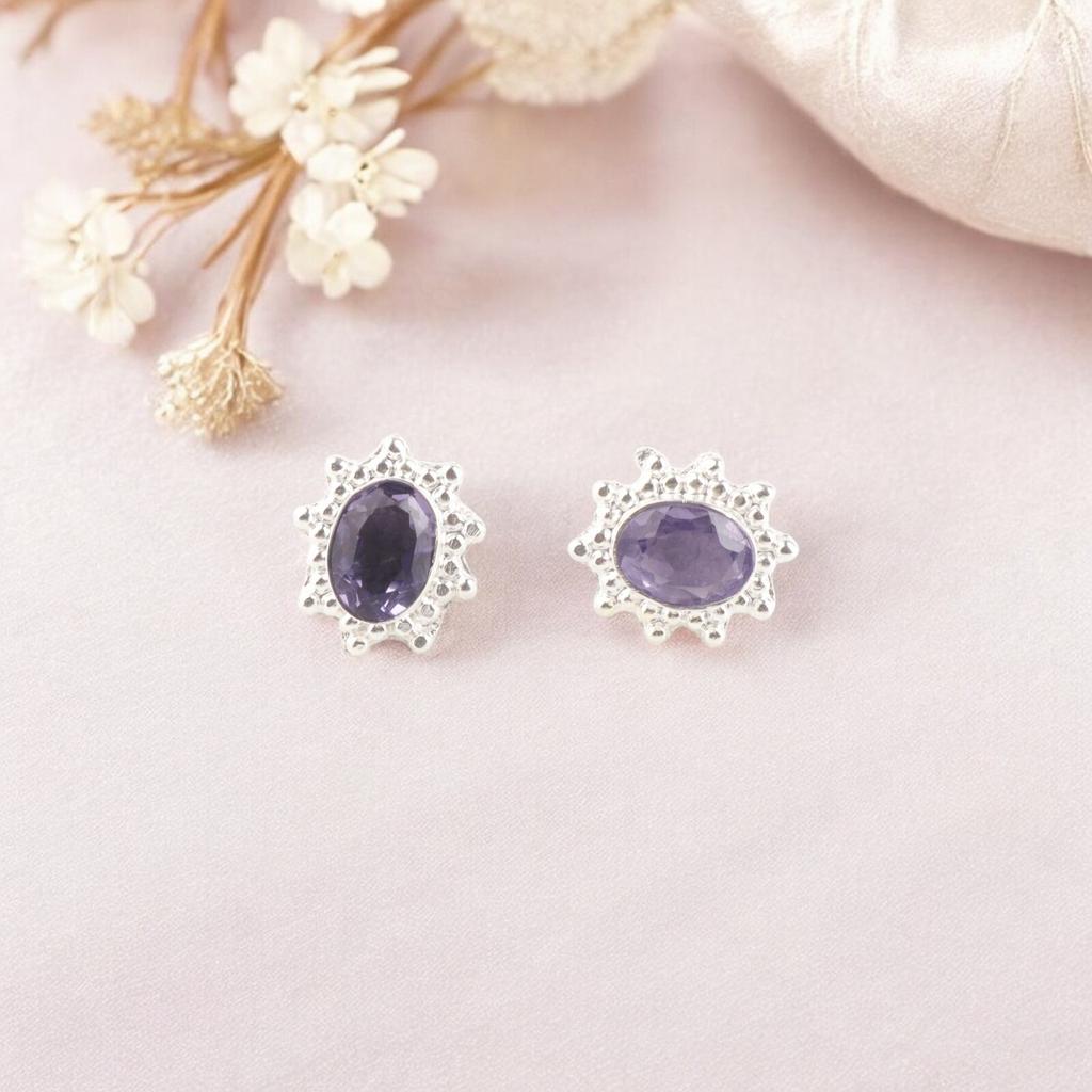 Seltene Iolith Edelstein 925 Sterling Silber Handgefertigter Schmuck Ohrstecker 0,54" EE-151-13