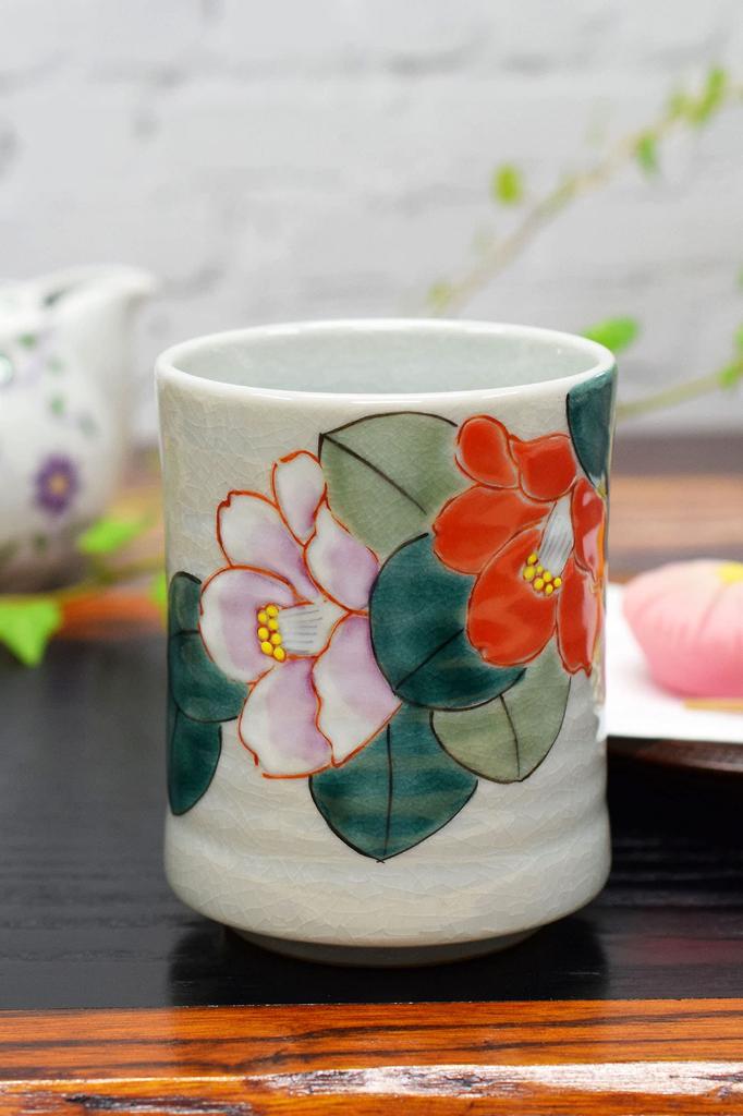 Washa no Kura Stilig tekopp Kutani Ware tekopp Rød og hvit Camellia Stor tekopp Keramisk merkevare japansk servise laget i Japan Bursdagsgave