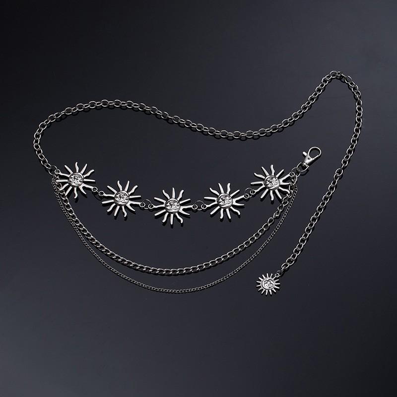 Atmospheric Metal Sunflower Tassel Waist Chain Women'S Adjustable Dress Waist Accessories Multi-Layer Premium Chain Belt