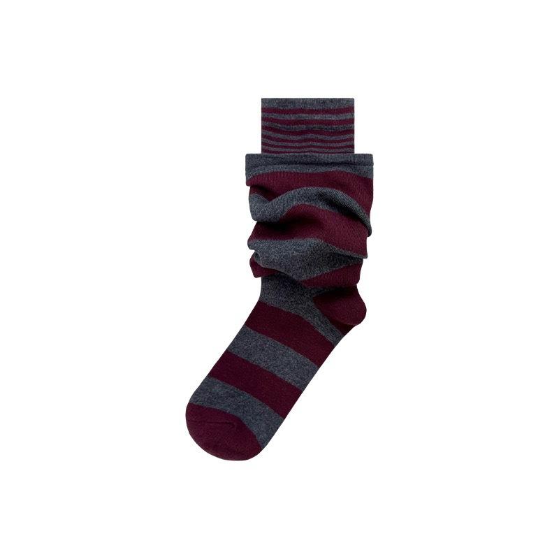 Women Striped Pile Crew Socks Autumn Winter Athletic Mid-Calf Socks New Ankela Vertical Striped Layered Mock Two-Piece Bell Sock One Size