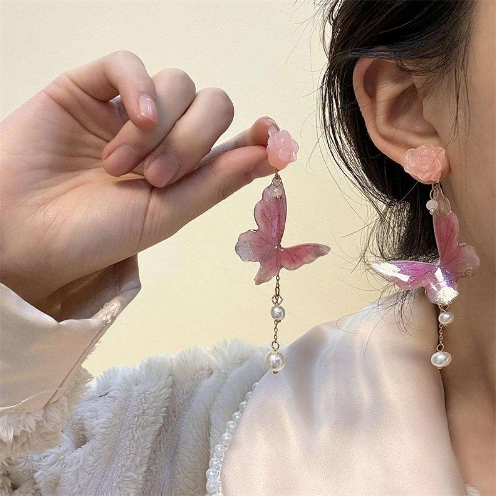 

Длинные кисточки, висячие серьги-бабочки, розовая роза, бабочка, серьги-гвоздики в форме бабочки, подарки