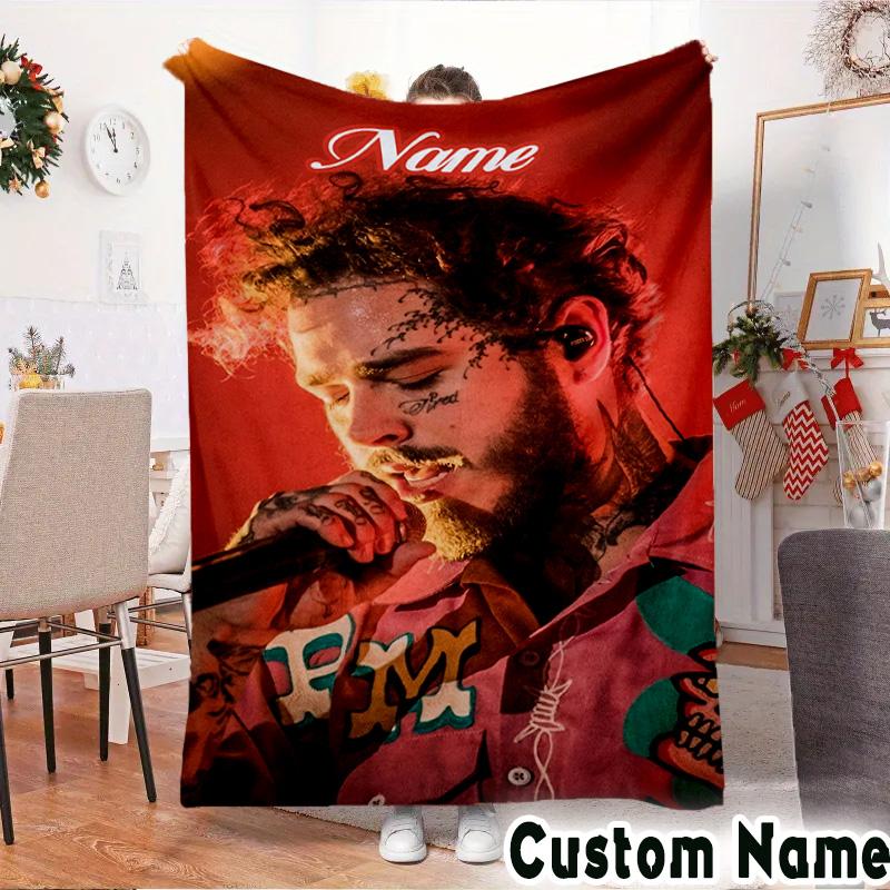 Custom Name Rap Music Malone Throws Blanket Flannel Blankets for Couch Bed Gifts for Men Women Picnic Blanket Christmas Fan Gifts
