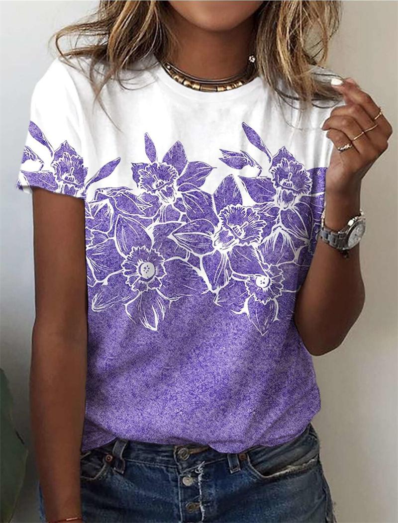 

Милая женская футболка, модные топы с коротким рукавом, 3D цветочный принт, О-образный вырез, повседневная футболка для женщин, одежда Y2k, женские свободные футболки XL