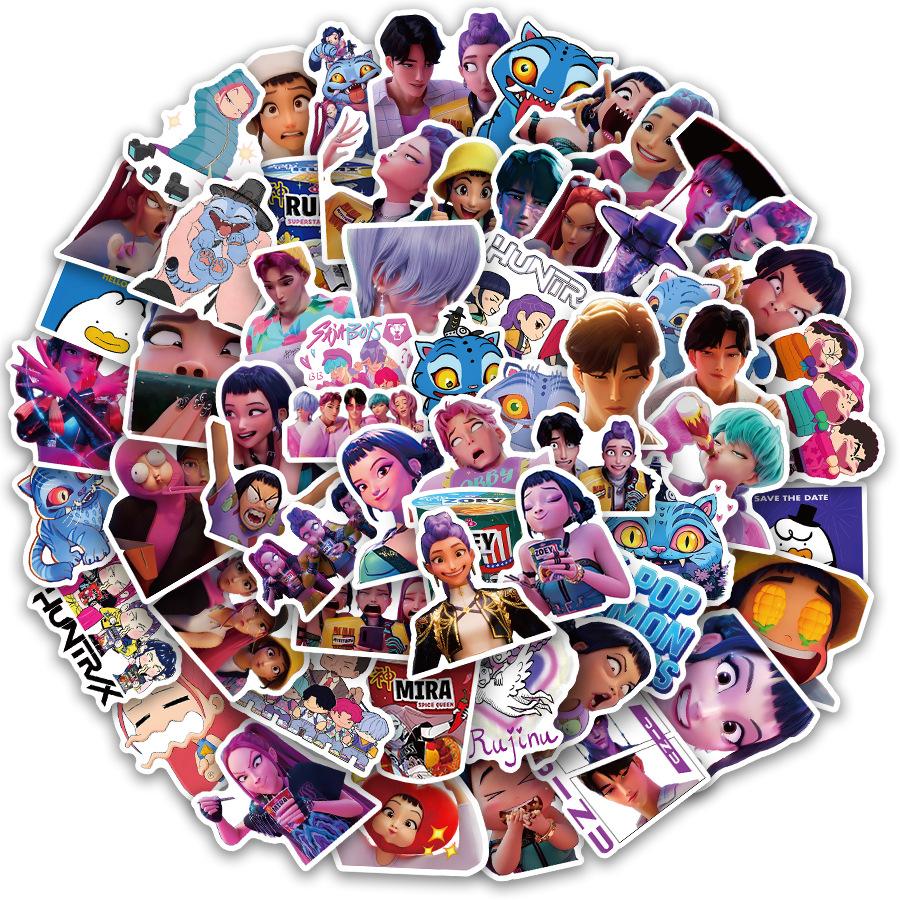 60Pcs KPop Demon Hunters Stickers KPop Demon Hunters DIY Stickers Scrapbooking Phone Luggage Skateboard Waterproof Decals