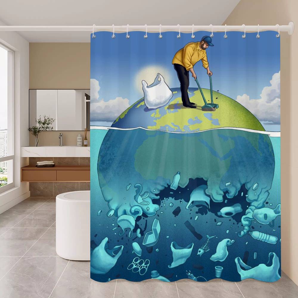 

Изменение климата и глобальное потепление Современная простая душевая занавеска Декоративная полиэстеровая занавеска для ванной с крючком 90x180 cm