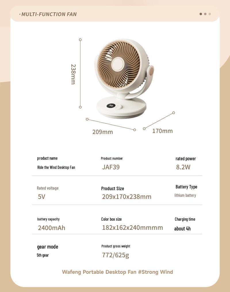USB Rechargeable LED Desk Fan with Oscillation - Perfect for Dorms & Offices
