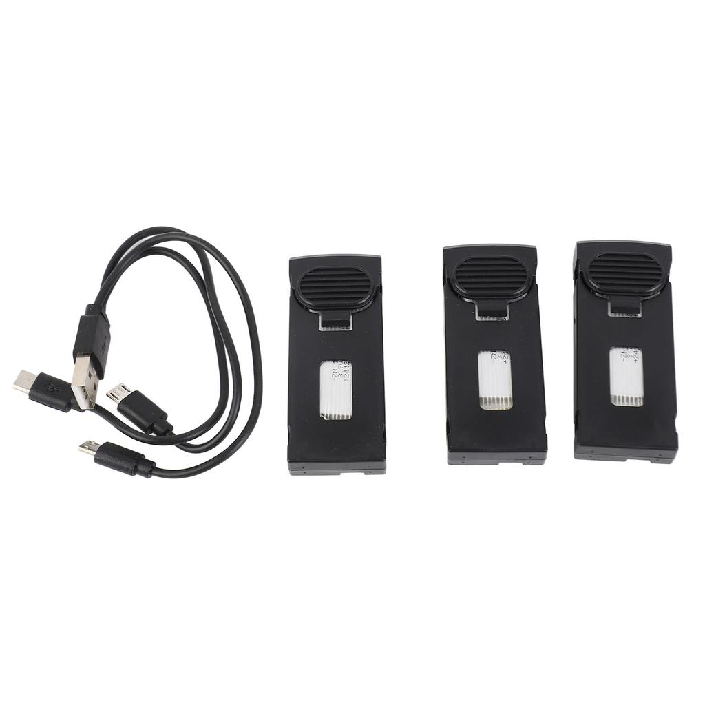 3Pcs Drone Battery Pack 1800mah 3.7V Lithium Set Replacement with Charging Cable for 811 Remote