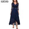 Fashion Summer Spring Solid Color Print Long Sleeve V-Neck Casual Dresses