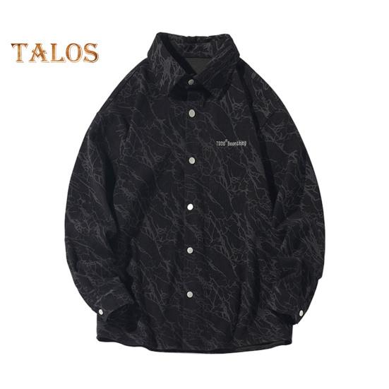 

Весна Осень Мужская Рубашка Ретро Американский Стиль Вельвет Вышивка Японский Стиль Свободный Однобортный Топ Длинные Рукава Средней Длины С Отворотом M чёрный