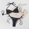 Neuer Europäischer Und Amerikanischer Stil Schwarzer Schnür-Bikini Geteilter Badeanzug Damen Schlanker Dreiecks-Badeanzug