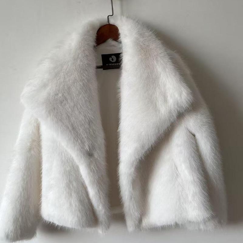 Women's Fluffy Faux Fur Lapel Coat - Casual Fox Fur Jacket